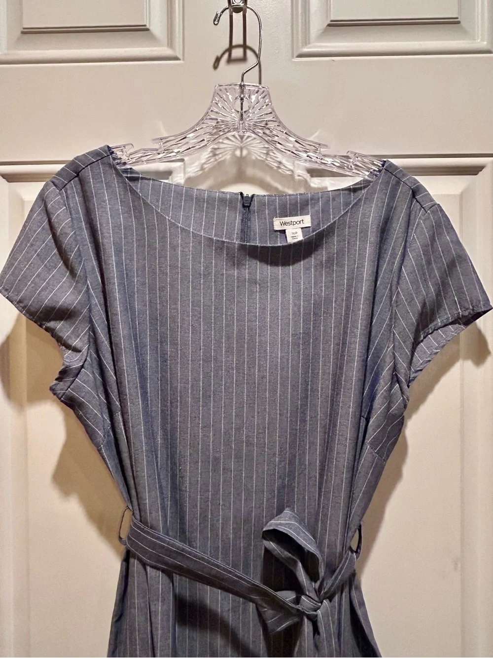 Slate Pinstripe Belted Midi Dress - Picture 4 of 8